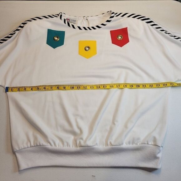 Robbie Sport Vintage Nautical 80s Blouse White  Short Sleeves Stripe Details - Picture 9 of 11